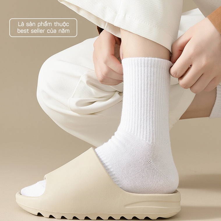 Tất vớ nam nữ cổ cao phong cách Hàn Quốc basic đen trắng, chất liệu cotton co giãn thoáng khí - Ekiu Shop