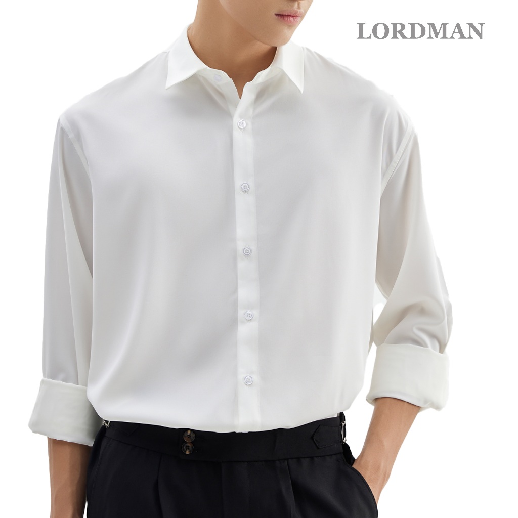 Áo sơ mi nam tay dài công sở LORDMAN áo sơ mi nam màu xám đen tay dài vải lụa chống nhăn thoáng mát thấm hút mồ hôi