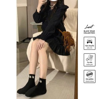 Váy babydoll cổ V đan dây phối bèo LUST chất liệu dày dặn T05