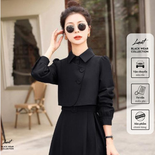 Set váy sơmi kèm đai phối áo khoác croptop tay bồng LUST chất liệu dày dặn V224