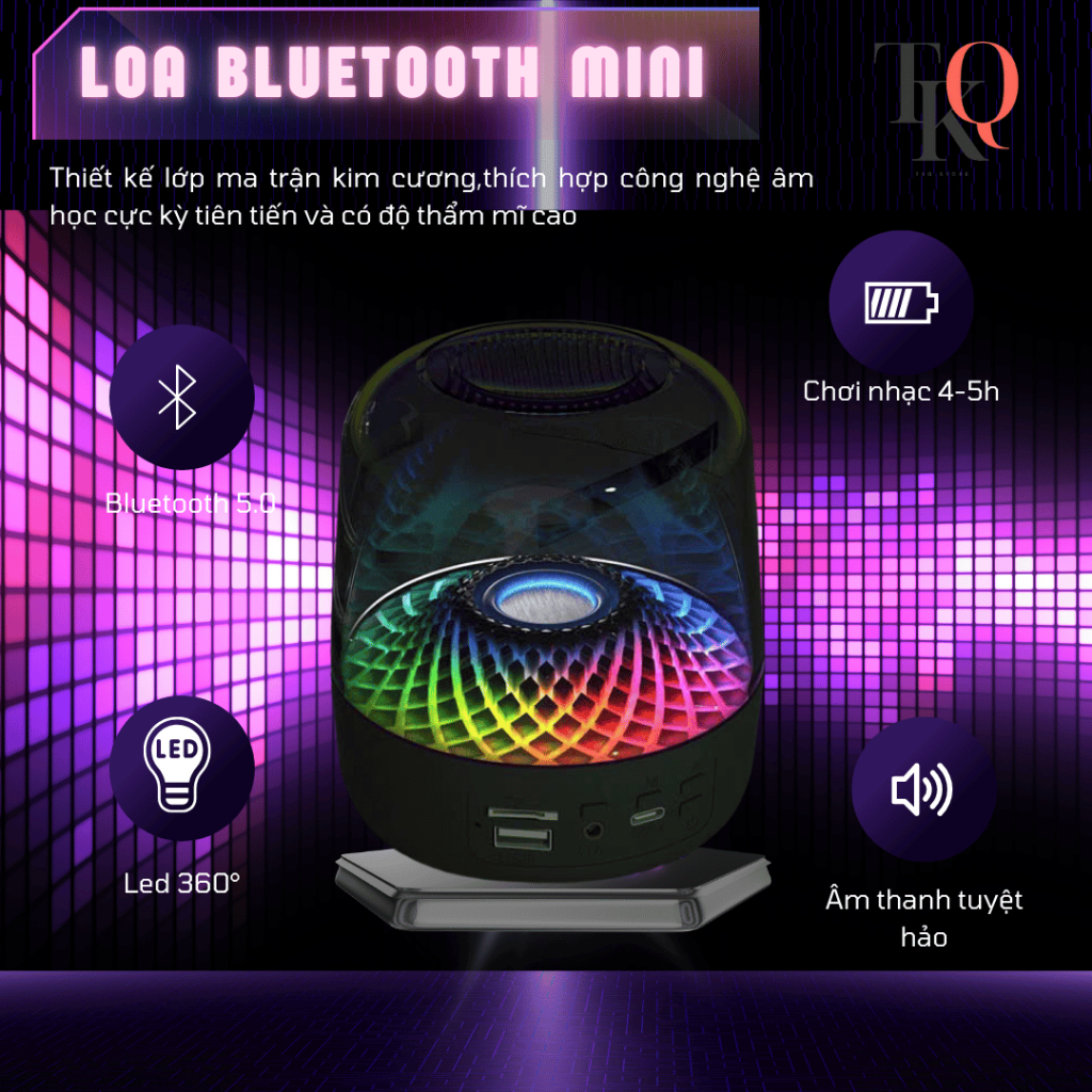 Loa Bluetooth mini BIG DIAMOND MQ-M4 , loa máy tính Led 360 nhảy theo ...