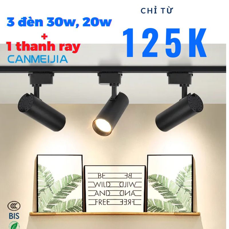 ( Có VAT) Combo 3 Đèn Rọi Ray 30w+Thanh Ray 1 Mét ,Đèn Led Rọi Ống Bơ Cob Trang Trí Quán Cà Phê