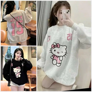 Áo Nỉ Sweater Nữ Hello Kitty Hình In 2 Mặt Dễ Thương. Áo Chất Liệu Nỉ Bông Dày Dặn Form Rộng Phong Cách Hàn Quốc