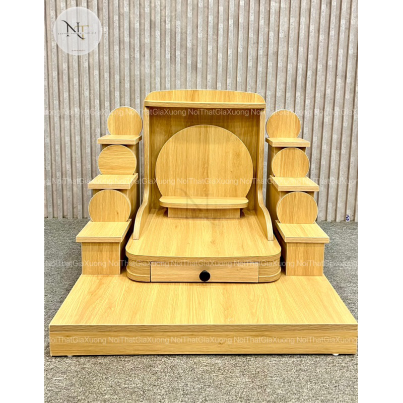( Có Đèn Led Sẵn ) TRỌN BỘ BÀN THỜ THẦN TÀI THỔ ĐỊA MÀU VÀNG TRƠN