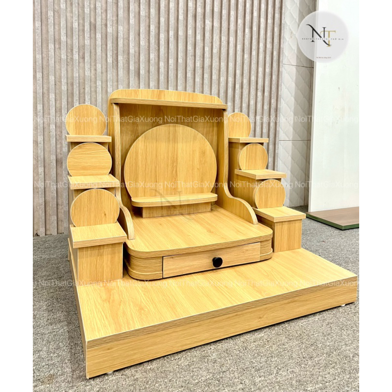 ( Có Đèn Led Sẵn ) TRỌN BỘ BÀN THỜ THẦN TÀI THỔ ĐỊA MÀU VÀNG TRƠN