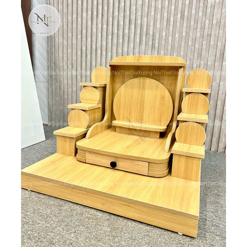 ( Có Đèn Led Sẵn ) TRỌN BỘ BÀN THỜ THẦN TÀI THỔ ĐỊA MÀU VÀNG TRƠN