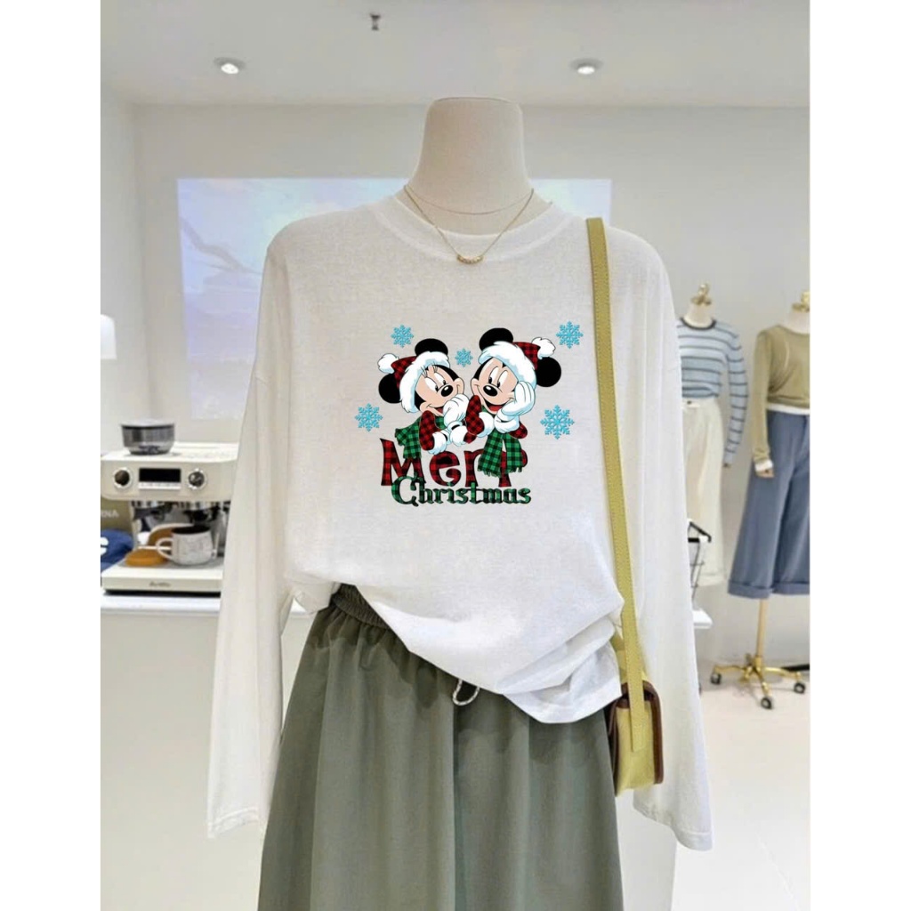 Áo thun xượt dài tay in hình Giáng sinh, Noel JULY FASHION, Áo dài tay nữ dáng rộng, chất thun xượt mềm mại, thấm mồ hôi
