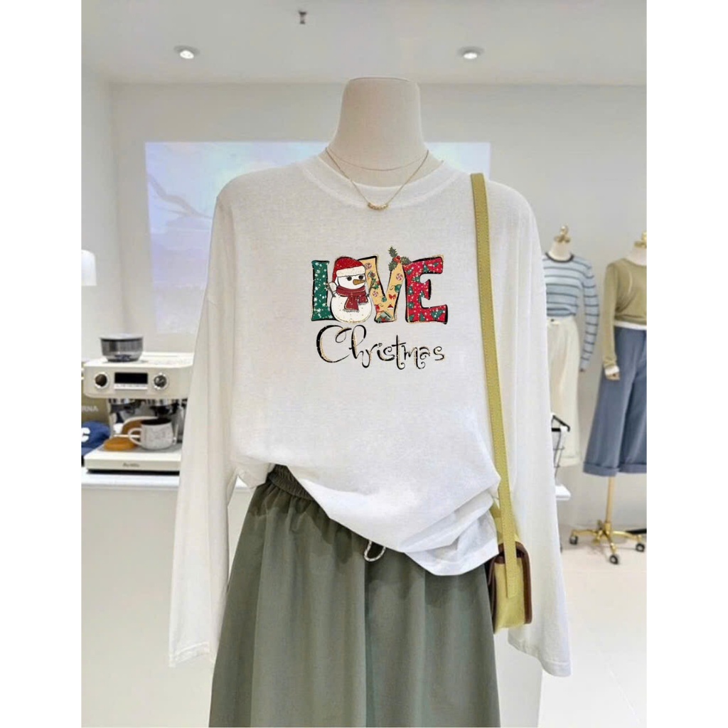 Áo thun xượt dài tay in hình Giáng sinh, Noel JULY FASHION, Áo dài tay nữ dáng rộng, chất thun xượt mềm mại, thấm mồ hôi