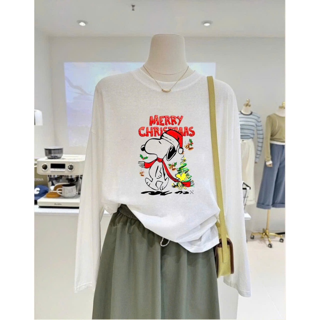 Áo thun xượt dài tay in hình Giáng sinh, Noel JULY FASHION, Áo dài tay nữ dáng rộng, chất thun xượt mềm mại, thấm mồ hôi
