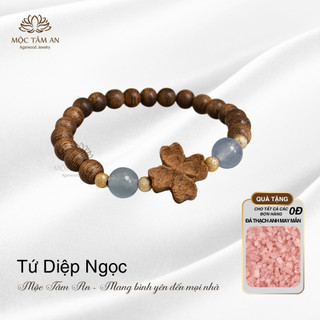 Vòng trầm hương Tứ Diệp Ngọc Mộc Tâm An May Mắn, Bình An, Hạnh Phúc
