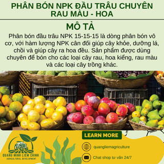 Phân Bón Đầu Trâu NPK 20-20-15 (túi 1kg) - Chuyên Cho Rau màu, Cây Cảnh Ra Hoa, Lâu Tàn, Kết trái