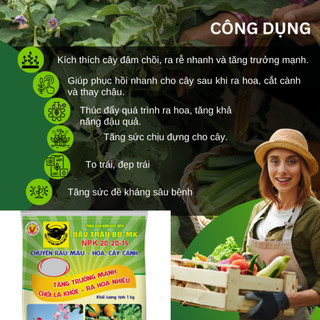 Phân Bón Đầu Trâu NPK 20-20-15 (túi 1kg) - Chuyên Cho Rau màu, Cây Cảnh Ra Hoa, Lâu Tàn, Kết trái