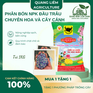 Phân bón đầu trâu đa năng NPK 17-12-7 (túi 1kg), Cho hoa và cây cảnh - Chồi lá khỏe, ra hoa nhiều