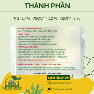Phân bón đầu trâu đa năng NPK 17-12-7 (túi 1kg), Cho hoa và cây cảnh - Chồi lá khỏe, ra hoa nhiều