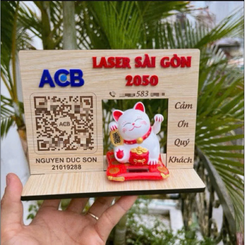 Bảng gỗ STK Mã Qr Mèo Thần Tài Vẫy Tay, Bảng quét mã code thông tin tài ...