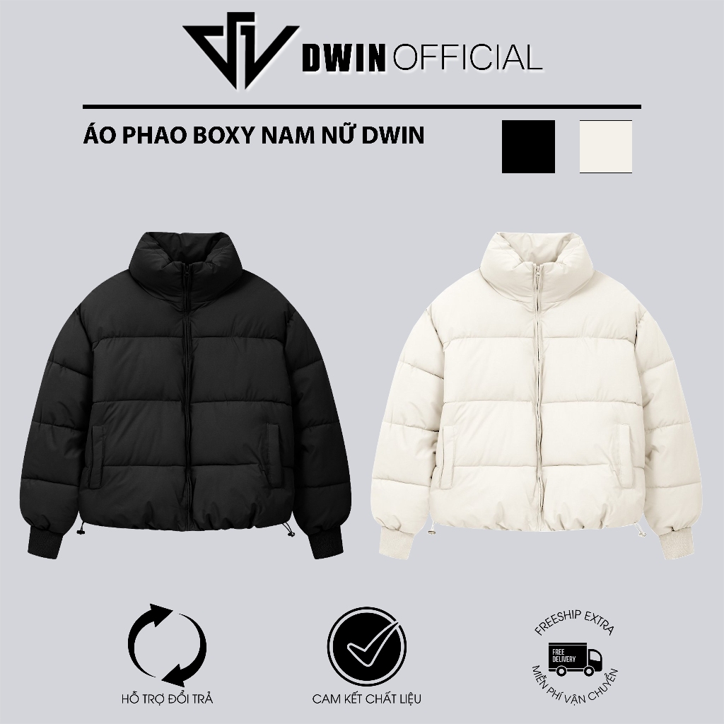 Ảnh Áo khoác phao boxy nam nữ DWIN local brand dáng lửng cổ cao unisex trần bông dày dặn siêu ấm 1