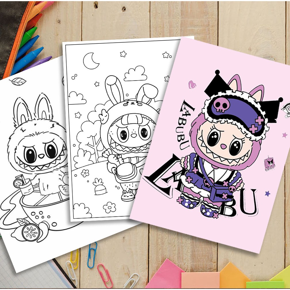 Bộ 50 tranh tô màu cho bé chủ đề Labubu Size A4, A5. Giúp bé tập tô màu ...