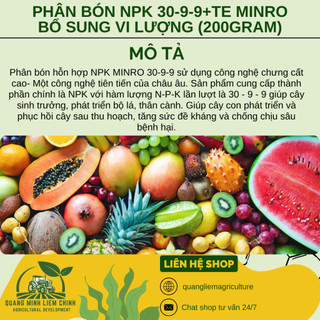Phân Bón NPK 30-9-9+TE Minro (200GR) Bổ Sung Vi Lượng, Phát Triển Thân, Cành, Rễ, Rau màu, Hoa Kiểng