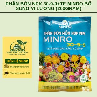 Phân Bón NPK 30-9-9+TE Minro (200GR) Bổ Sung Vi Lượng, Phát Triển Thân, Cành, Rễ, Rau màu, Hoa Kiểng