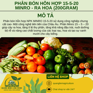 Phân Bón Hỗn Hợp 15-5-20 Minro (200gram) - Ra Hoa, Ra Trái, Nuôi Hoa, Nuôi Trái Khỏe Mạnh, hiệu quả