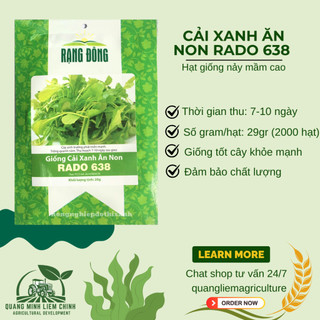Hạt Giống Cải Xanh Ăn Non RADO 638 (Gói 20g~2000 Hạt) Rạng Đông, Phát Triển Mạnh, Dễ Gieo Trồng, Nhanh Thu Hoạch