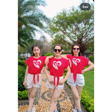 Áo crotop chất cotton,áo phông đội nhóm chất mát,áo buộc vạt trẻ trung,áo thể thao đồng đội in hình tim