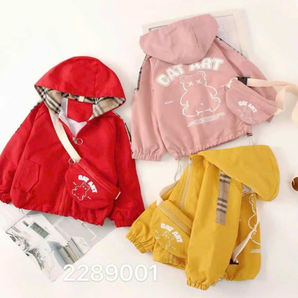 [Tặng túi đeo chéo] Áo khoác gió lót cotton bé gái, áo khoác 2 lớp cho bé gái, áo khoác gió nhẹ