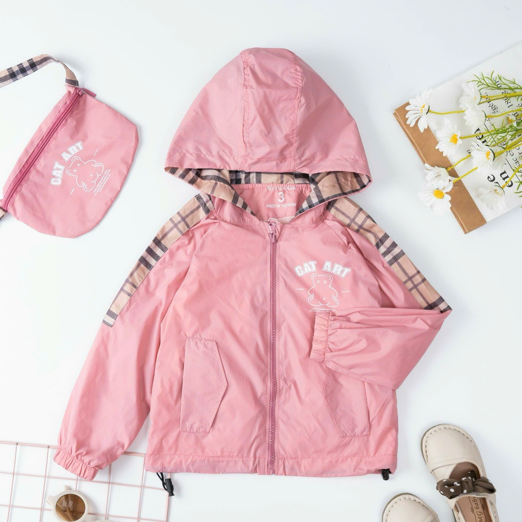 [Tặng túi đeo chéo] Áo khoác gió lót cotton bé gái, áo khoác 2 lớp cho bé gái, áo khoác gió nhẹ