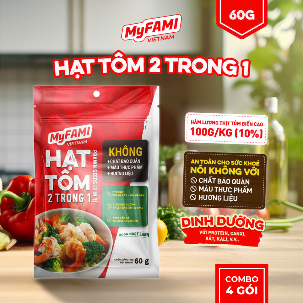 Combo 4 gói 60G Gia Vị Nấu Ăn Hạt Tôm MyFAMI, không chất bảo quản - màu thực phẩm - hương liệu