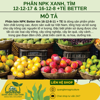 Phân bón NPK Better Xanh (12-12-17-6S+TE) và NPK Tím (16-12-8 11+TE)  (1KG), dùng cho mọi giai đoạn
