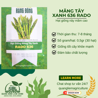 Hạt Giống Măng Tây Xanh Rado 636 (Gói 0,5g~25 Hạt) Rạng Đông, Nảy Mầm Tốt, Giòn, Ngọt