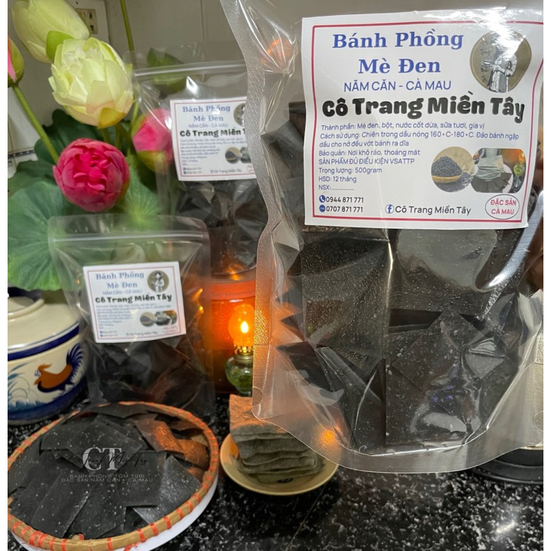 Bánh Phồng Mè Đen Cô Trang Miền Tây Đặc Sản Năm Căn -Cà Mau (Túi Zip 500gram)