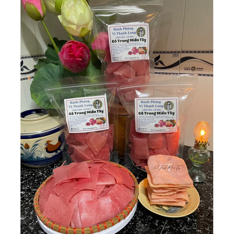 Bánh phồng thanh Long đỏ / Bánh phồng thanh đỏ Năm Căn Cà Mau / Hộp 500g