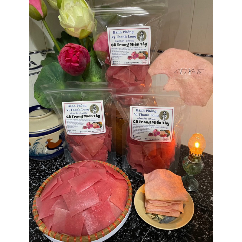 Bánh phồng thanh Long đỏ / Bánh phồng thanh đỏ Năm Căn Cà Mau / Hộp 500g