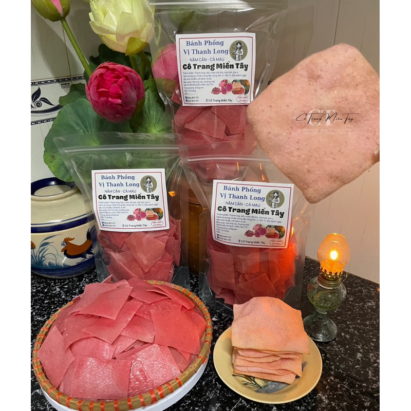 Bánh phồng thanh Long đỏ / Bánh phồng thanh đỏ Năm Căn Cà Mau / Hộp 500g