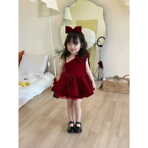 Sét váy nhung phối ren cho bé gái 8-30kg