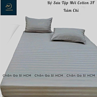 🧧GIÁ SỐC🧧 Bộ Ga Gối 4 Món Cotton 3F Full Box, Vân Sọc 3F Khách Sạn Bền Đẹp, Kèm Vỏ Gối Ôm Khóa Kéo