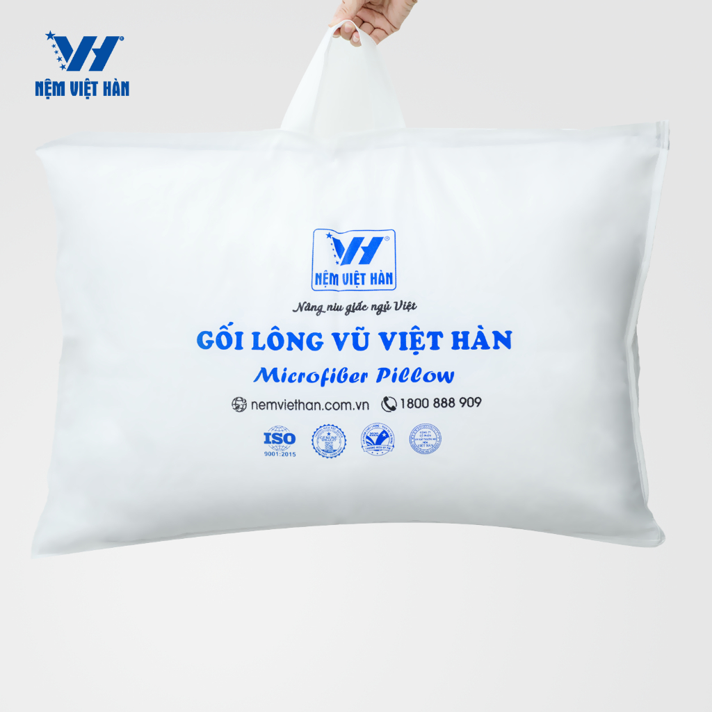 Ảnh Gối nằm Lông Vũ Việt Hàn - Êm Ái, Mềm Mại, Thoáng Khí - Từ Sợi Lông Vũ Nhân Tạo Microfiber 1