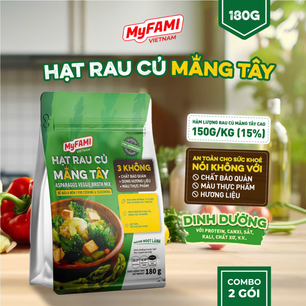 [TẶNG 1 GÓI 60G] Combo 2 Gói Gia Vị 180G Hạt Rau Củ Măng Tây MyFAMI 15% nấu&nêm KHÔNG chất bảo quản