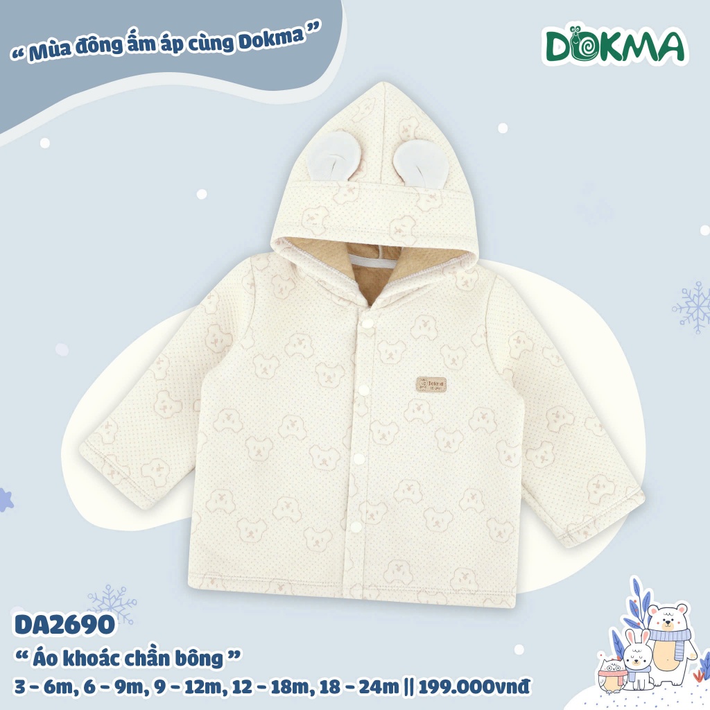 (3-24M, 6,5-12,2kg) Áo Khoác Trần Bông Dokma Ấm Áp, Hoạ Tiết Đáng Yêu Cho Bé DA2537 DA2690