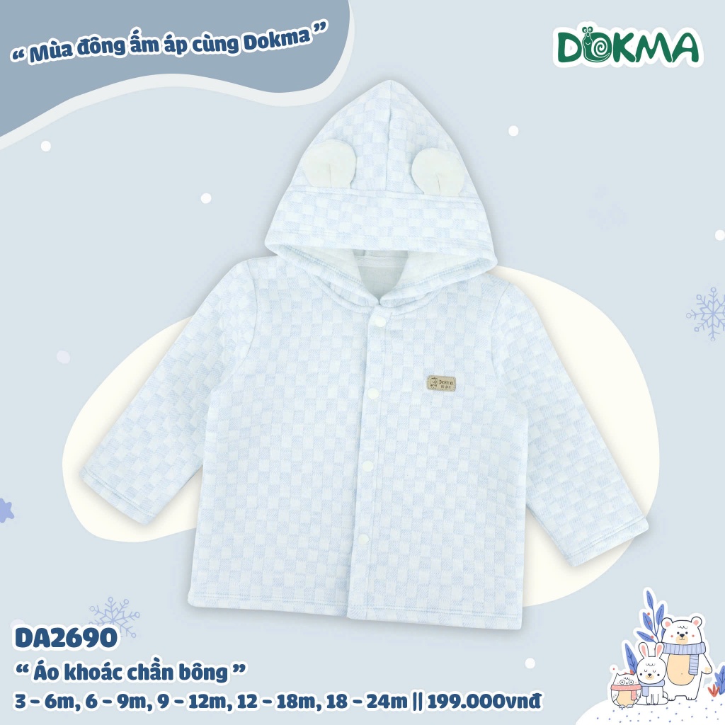 (3-24M, 6,5-12,2kg) Áo Khoác Trần Bông Dokma Ấm Áp, Hoạ Tiết Đáng Yêu Cho Bé DA2537 DA2690
