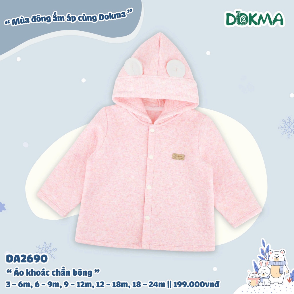 (3-24M, 6,5-12,2kg) Áo Khoác Trần Bông Dokma Ấm Áp, Hoạ Tiết Đáng Yêu Cho Bé DA2537 DA2690