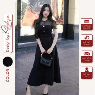 Váy đen nữ cổ ren dáng dài thanh lịch Rubyhouse, đầm nữ xòe nhẹ nhàng cho nàng dạo phố