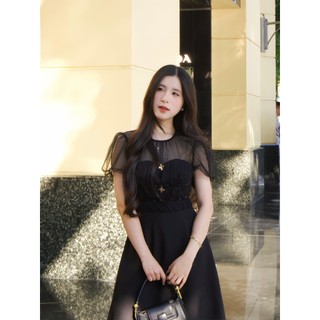 Váy đen nữ cổ ren dáng dài thanh lịch Rubyhouse, đầm nữ xòe nhẹ nhàng cho nàng dạo phố