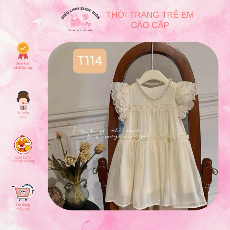 T114 Váy cho bé Diệu Linh shop Kids- váy thiết kế chất liệu tơ mềm có lót lụa bên trong diện đi tiệc siêu sinh sz 8-35kg