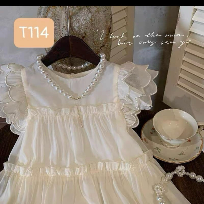 T114 Váy cho bé Diệu Linh shop Kids- váy thiết kế chất liệu tơ mềm có lót lụa bên trong diện đi tiệc siêu sinh sz 8-35kg