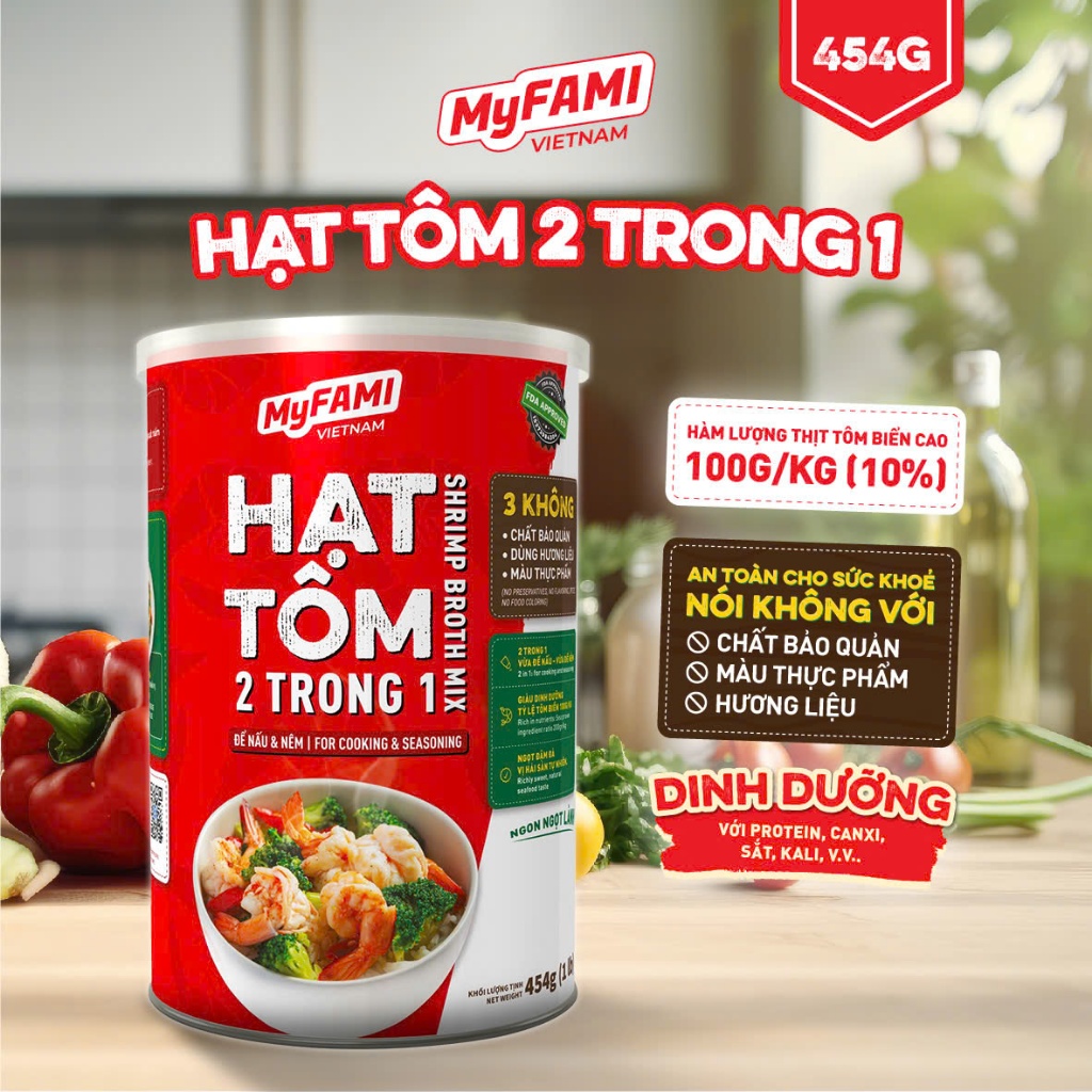 [Tặng 1 gói] Gia Vị Hạt Tôm 2 trong 1 MyFAMI, không chất bảo quản màu thực phẩm hương liệu Lon 454G