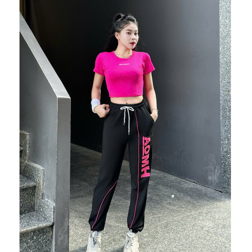 Bộ thể thao BD25 tập gym, yoga, aerobic, chạy bộ, đánh bóng, áo croptop , quần jonger cá tính