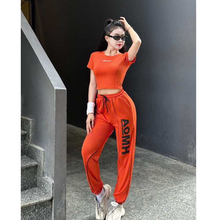 Bộ thể thao BD25 tập gym, yoga, aerobic, chạy bộ, đánh bóng, áo croptop , quần jonger cá tính