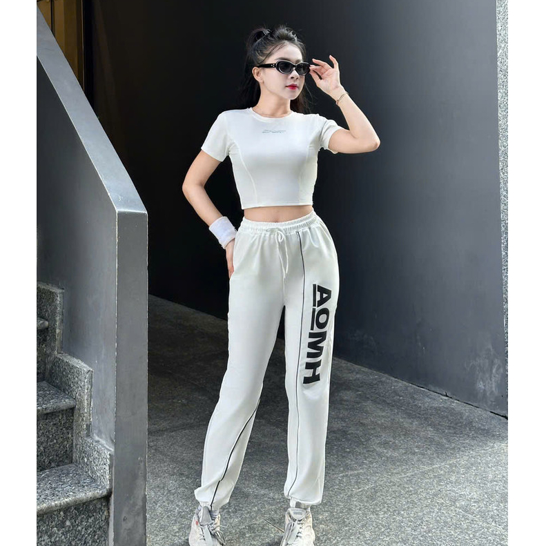 Bộ thể thao BD25 tập gym, yoga, aerobic, chạy bộ, đánh bóng, áo croptop , quần jonger cá tính